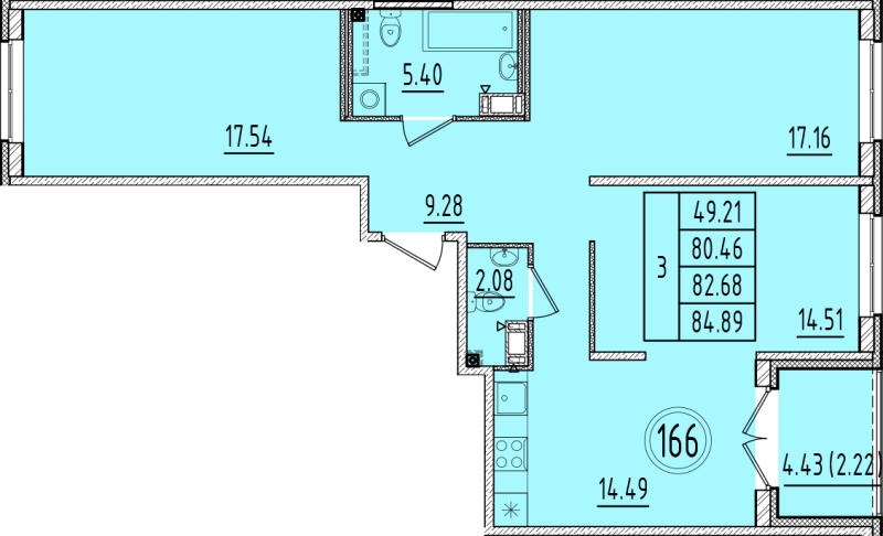 3-комнатная квартира, 80.46 м² в ЖК "Образцовый квартал 6.4" - планировка, фото №1