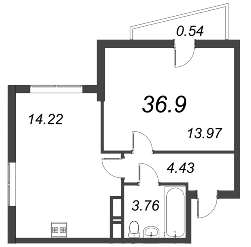 1-комнатная квартира, 36.9 м² в ЖК "VEREN NORT сертолово" - планировка, фото №1
