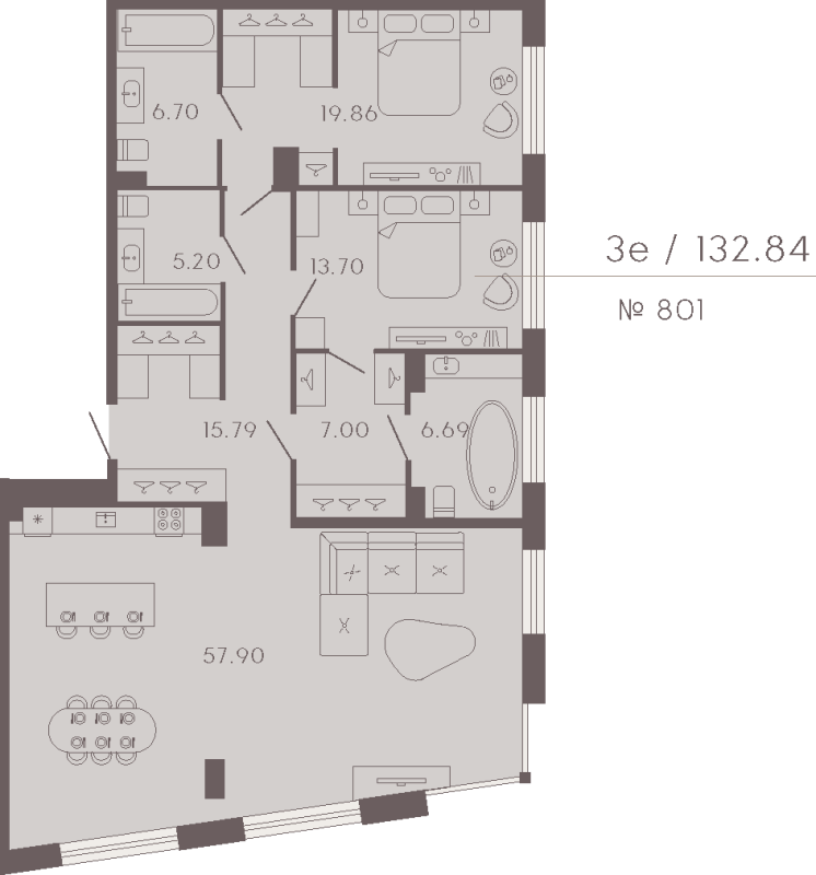 3-комнатная (Евро) квартира, 132.84 м² - планировка, фото №1