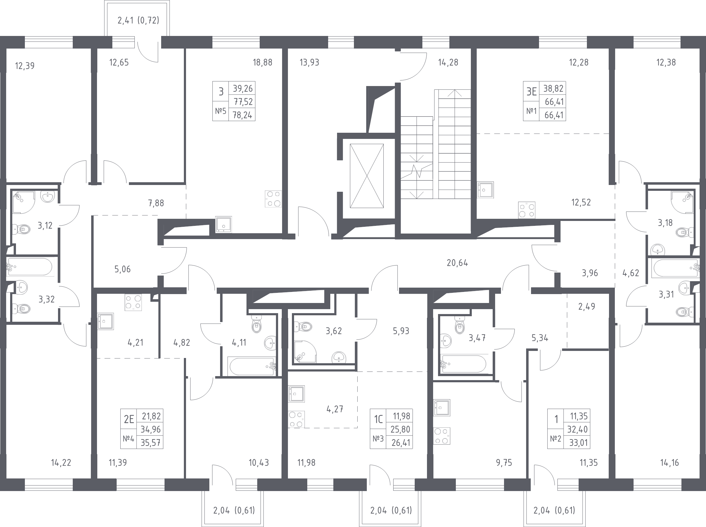 4-комнатная (Евро) квартира, 78.24 м² - планировка этажа