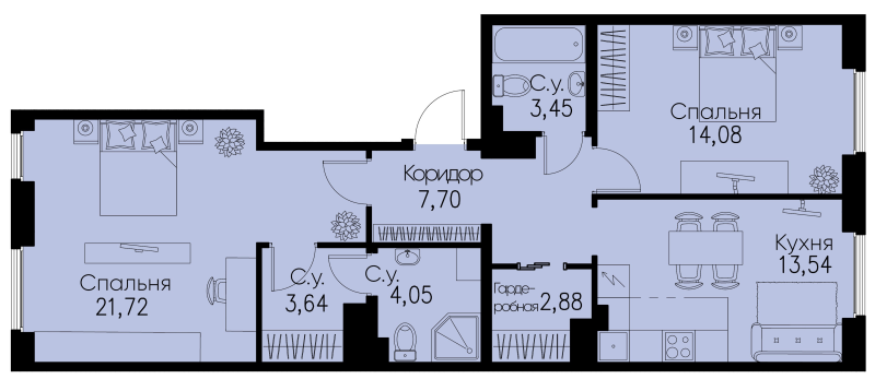 2-комнатная квартира, 71.06 м² в ЖК "ID Park Pobedy" - планировка, фото №1
