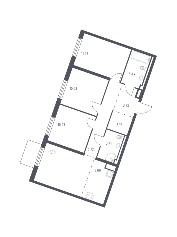 4-комнатная (Евро) квартира, 73.34 м² в ЖК "Квартал Лаголово" - планировка, фото №1