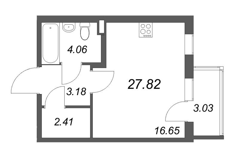 Квартира-студия, 27.82 м² в ЖК "Новая история" - планировка, фото №1