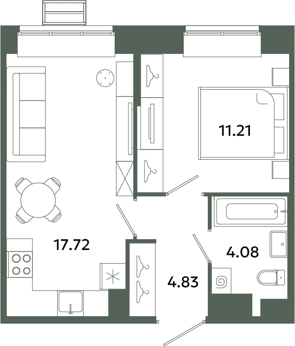 2-комнатная (Евро) квартира, 37.84 м² в ЖК "Загляденье" - планировка, фото №1