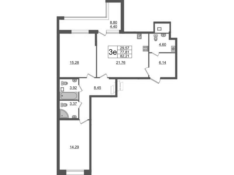 3-комнатная (Евро) квартира, 82.21 м² в ЖК "Аквилон Leaves" - планировка, фото №1