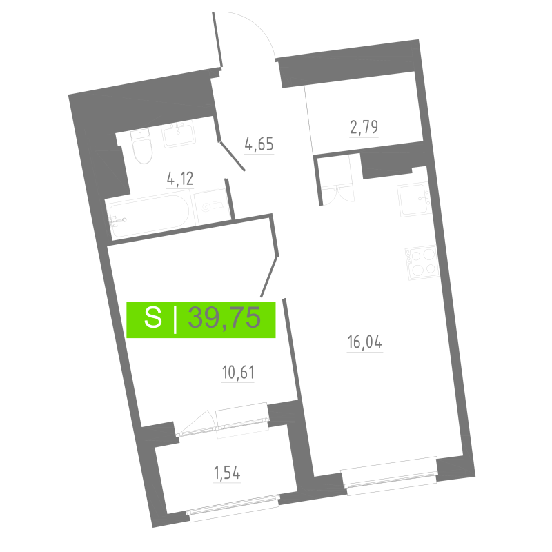 2-комнатная (Евро) квартира, 39.75 м² в ЖК "Аквилон РИВА" - планировка, фото №1