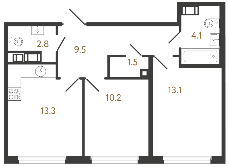 2-комнатная квартира, 54.5 м² в ЖК "Гений" - планировка, фото №1