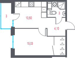 1-комнатная квартира, 34.23 м² в ЖК "Город-спутник Южный" - планировка, фото №1