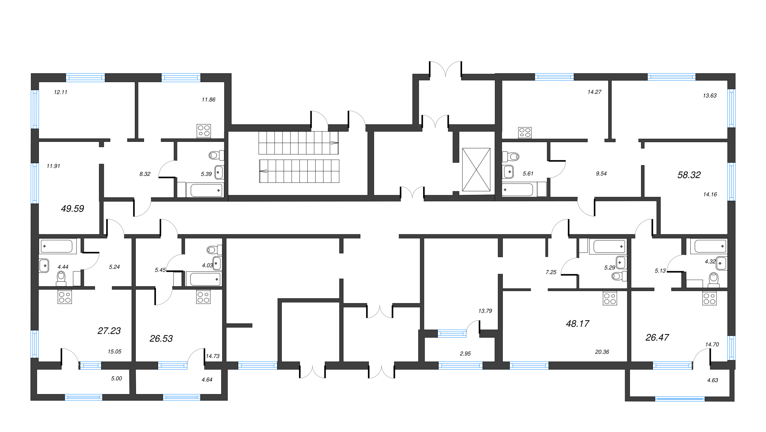 2-комнатная (Евро) квартира, 48.17 м² - планировка этажа