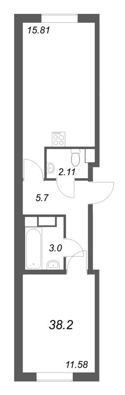 2-комнатная (Евро) квартира, 38.2 м² в ЖК "Кинопарк" - планировка, фото №1