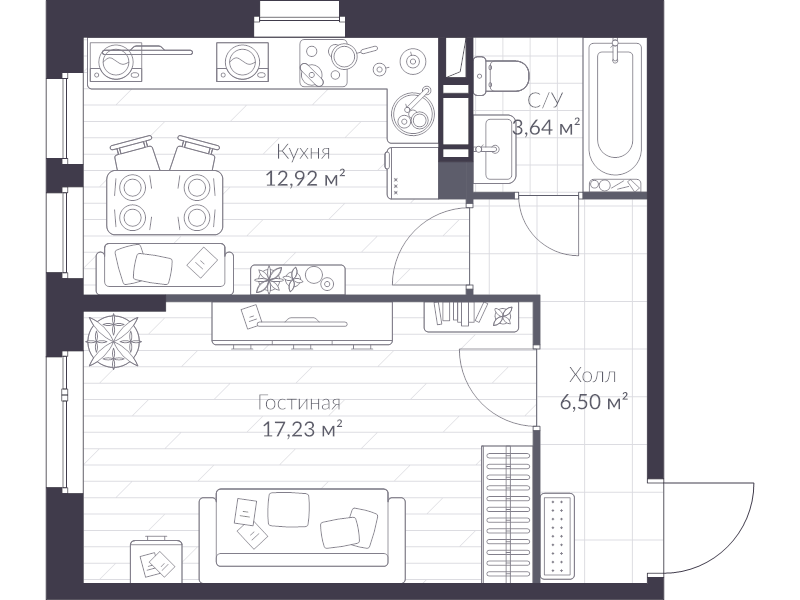 1-комнатная квартира, 40.3 м² в ЖК "VEREN NEXT шуваловский" - планировка, фото №1