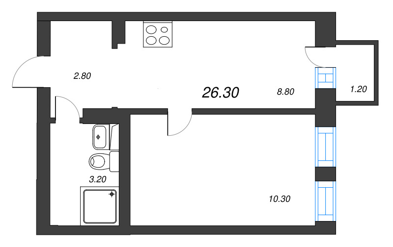 1-комнатная квартира, 25.5 м² в ЖК "Эко Квартал Нега" - планировка, фото №1
