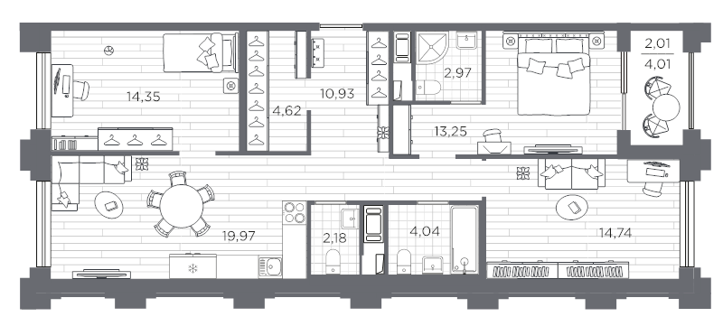 4-комнатная (Евро) квартира, 89.06 м² в ЖК "Ассамблея" - планировка, фото №1