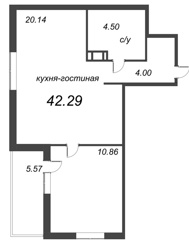 2-комнатная (Евро) квартира, 42 м² в ЖК "Jaanila Драйв" - планировка, фото №1