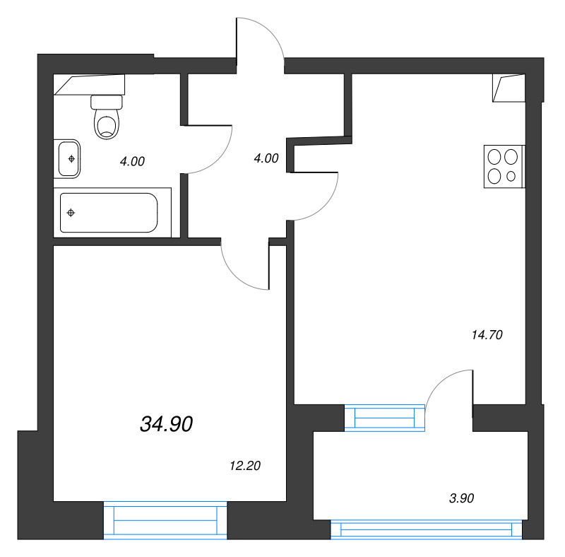 1-комнатная квартира, 34.9 м² в ЖК "М36" - планировка, фото №1