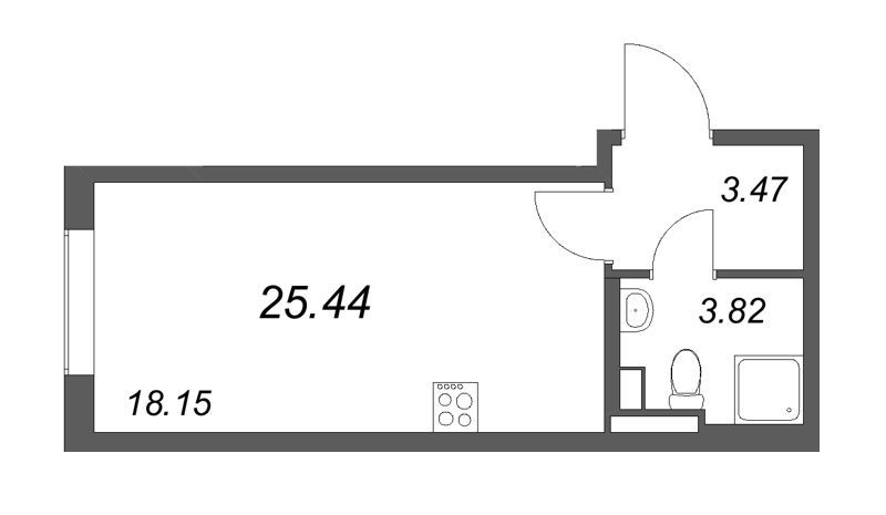 Квартира-студия, 25.44 м² в ЖК "Новая история" - планировка, фото №1