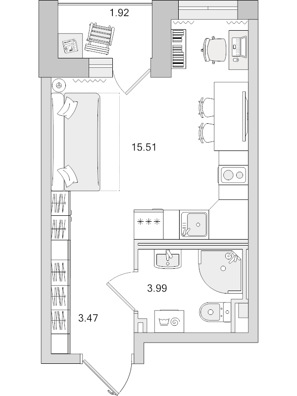 Квартира-студия, 22.97 м² - планировка, фото №1