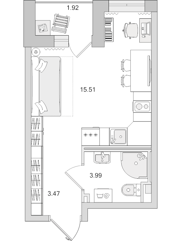 Квартира-студия, 24.89 м² в ЖК "Город Первых" - планировка, фото №1