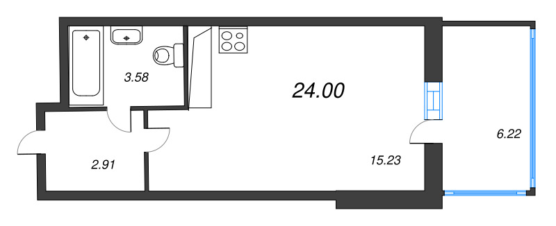 Квартира-студия, 24 м² в ЖК "Аквилон Stories" - планировка, фото №1