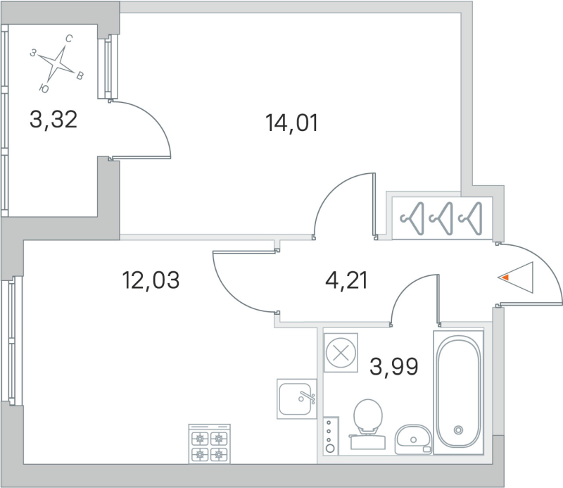 1-комнатная квартира, 34.24 м² в ЖК "Любоград" - планировка, фото №1