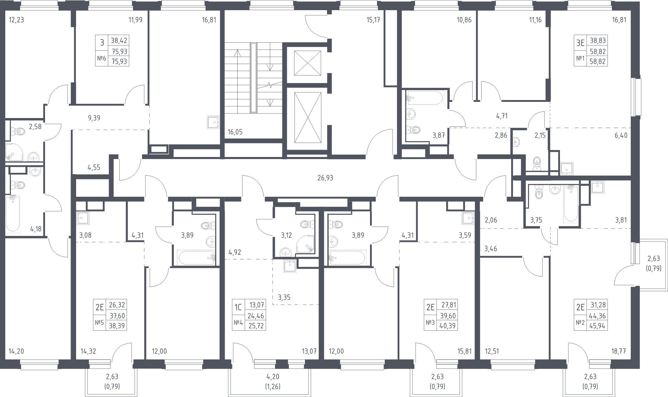 3-комнатная (Евро) квартира, 58.82 м² в ЖК "Новые Лаврики" - планировка этажа