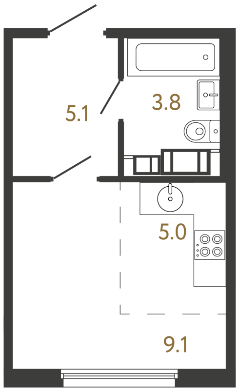 Квартира-студия, 23 м² в ЖК "Гений" - планировка, фото №1