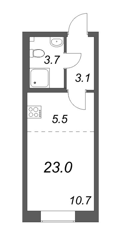 Квартира-студия, 22.9 м² в ЖК "Neva Haus" - планировка, фото №1