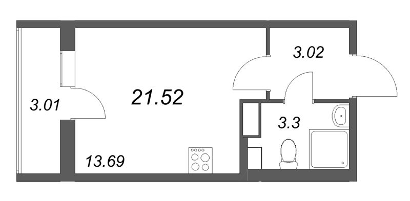 Квартира-студия, 21.52 м² в ЖК "Кинопарк" - планировка, фото №1