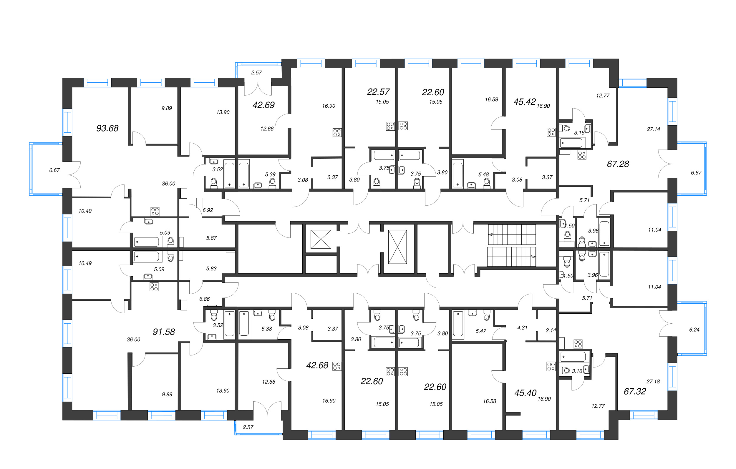 4-комнатная (Евро) квартира, 91.58 м² в ЖК "Alpen" - планировка этажа