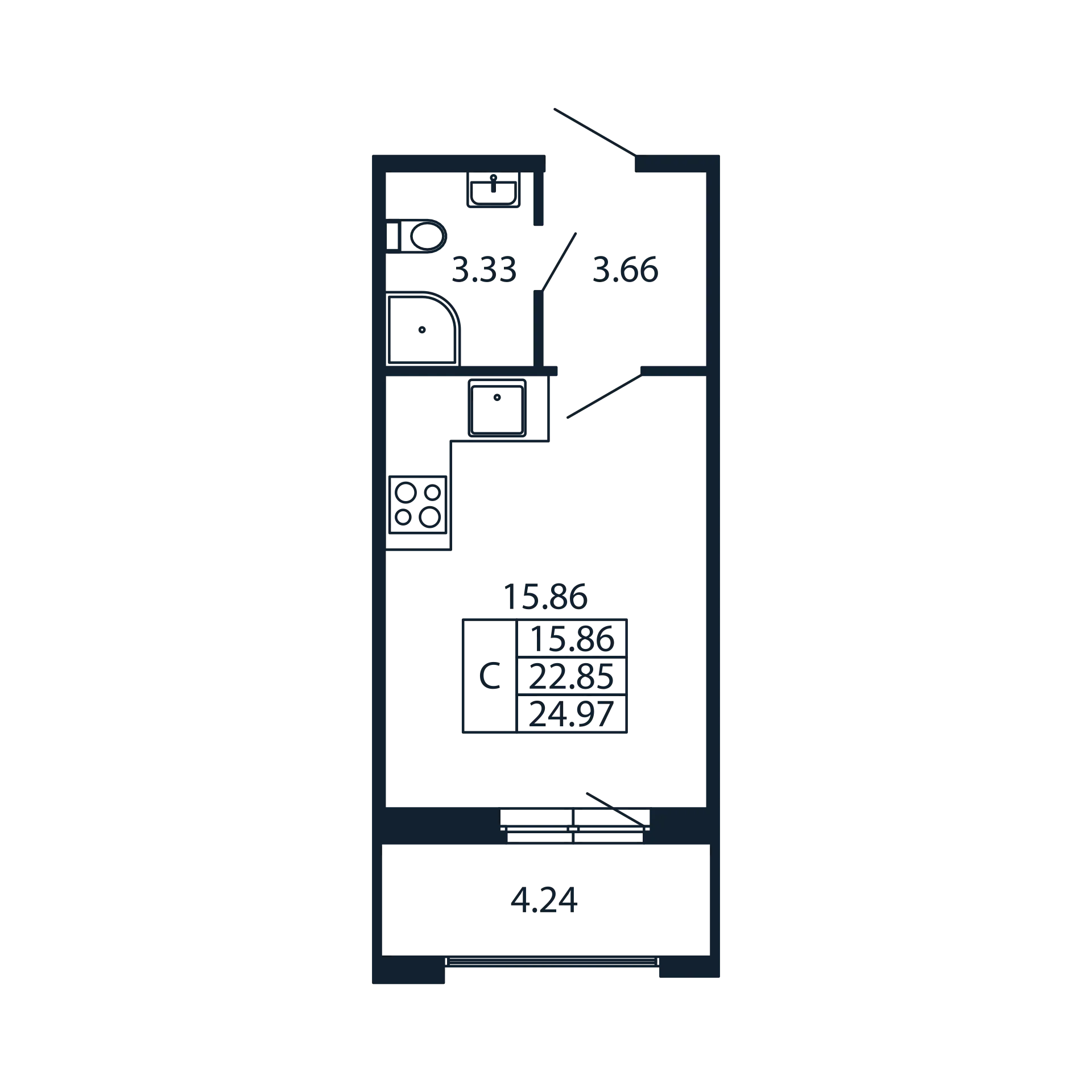 Квартира-студия, 22.85 м² - планировка, фото №1