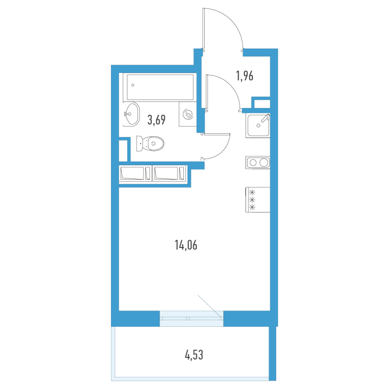 Квартира-студия, 21.07 м² в ЖК "Аэросити" - планировка, фото №1