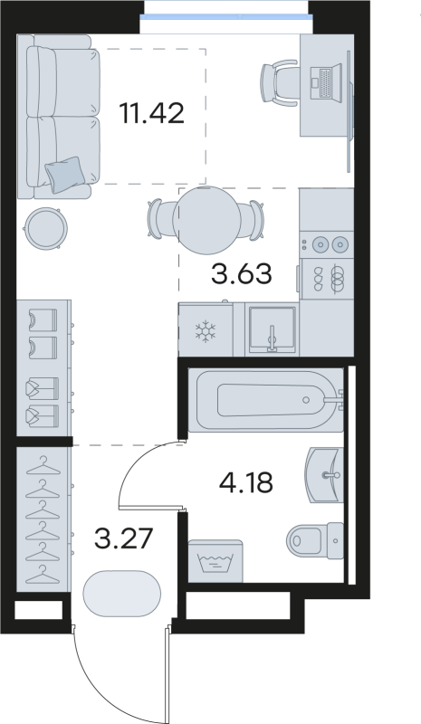Квартира-студия, 22.5 м² в ЖК "GloraX Новоселье" - планировка, фото №1