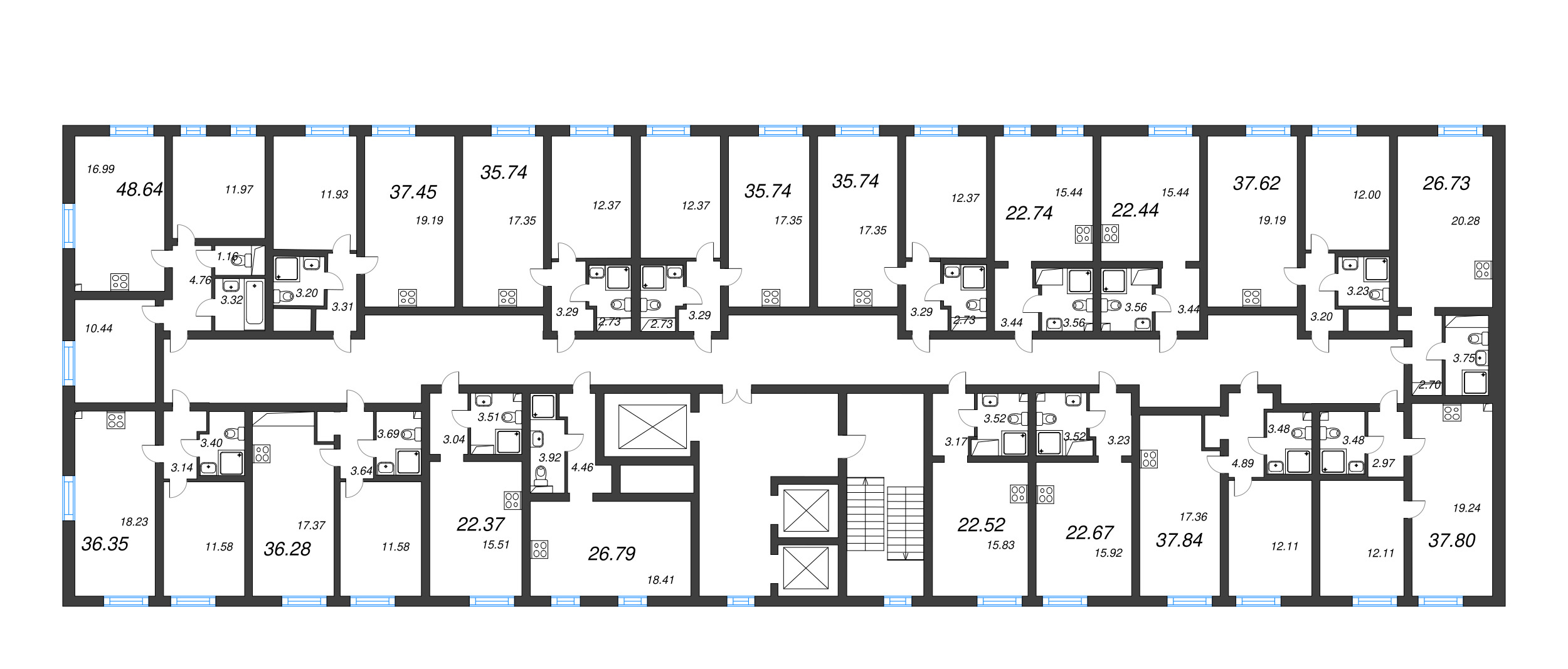 Квартира-студия, 22.06 м² в ЖК "Морская миля" - планировка этажа
