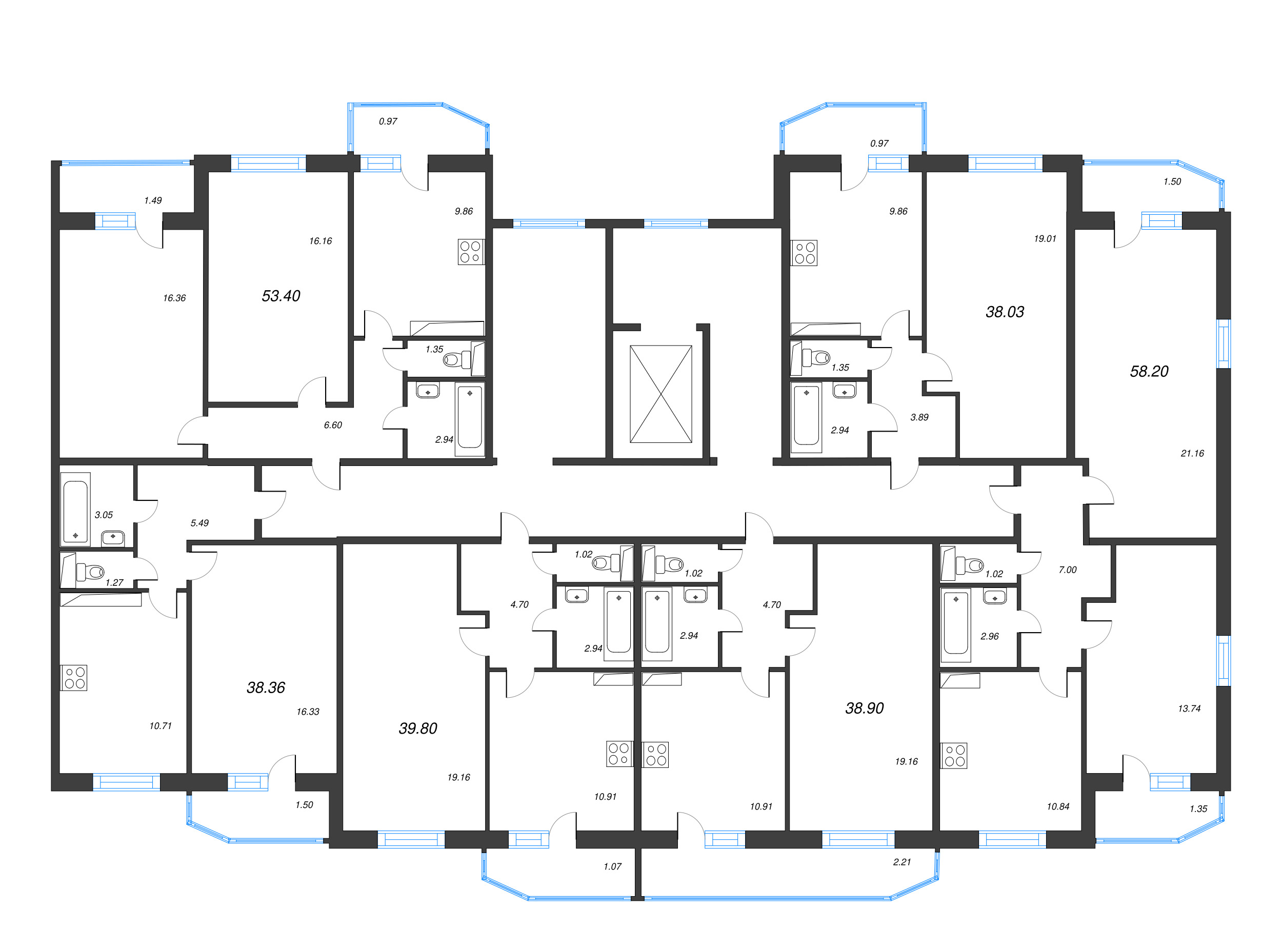 1-комнатная квартира, 38.8 м² - планировка этажа