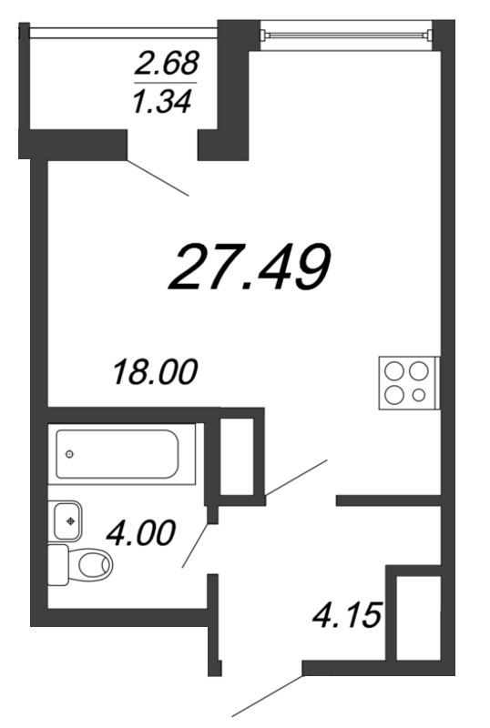 Квартира-студия, 27.3 м² в ЖК "Колумб" - планировка, фото №1