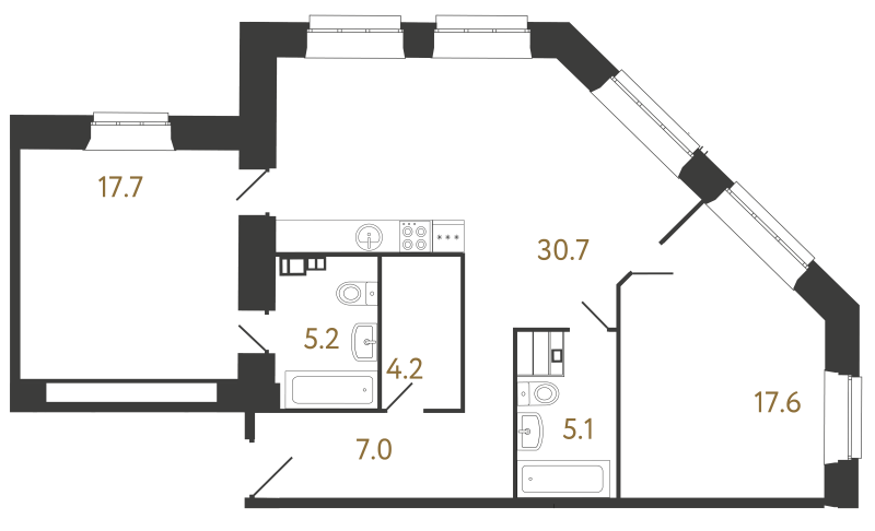 3-комнатная (Евро) квартира, 87.5 м² в ЖК "Светоч" - планировка, фото №1