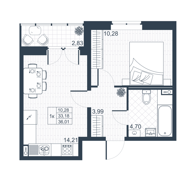 1-комнатная квартира, 34.6 м² в ЖК "Ново-Антропшино" - планировка, фото №1