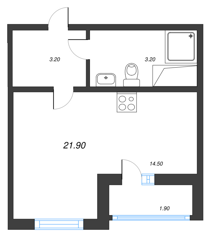 Квартира-студия, 21.9 м² в ЖК "Цветной город" - планировка, фото №1