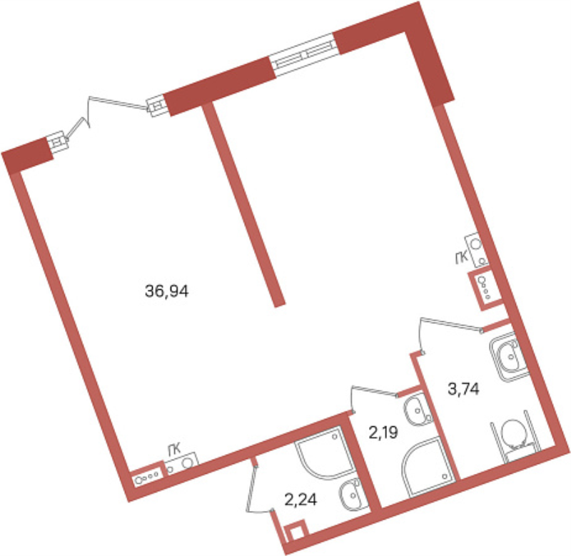 Помещение, 42.87 м² в ЖК "ПАТИО. Уютный квартал" - планировка, фото №1