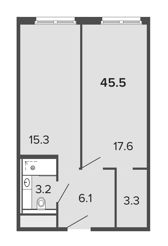 1-комнатная квартира, 45.3 м² в ЖК "ARTSTUDIO Moskovsky" - планировка, фото №1