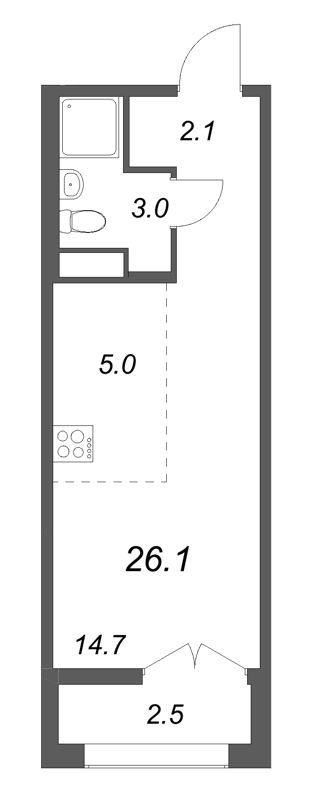 Квартира-студия, 26.1 м² в ЖК "Кронунг ЮГ" - планировка, фото №1