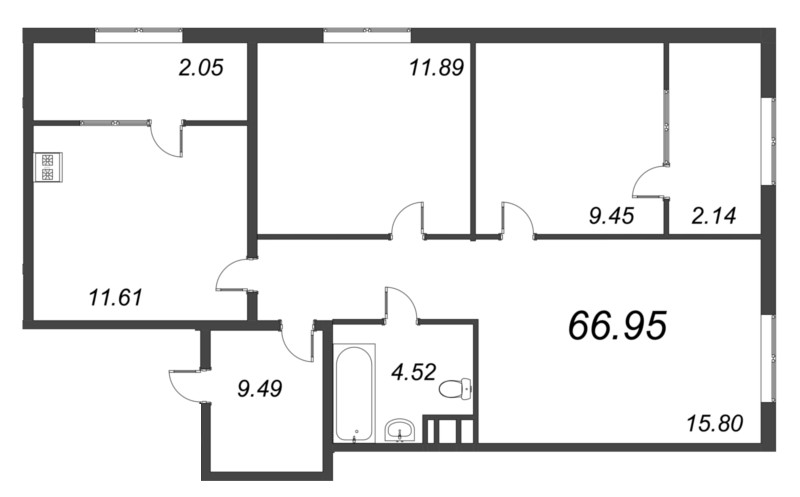 3-комнатная квартира, 72.24 м² в ЖК "Pixel" - планировка, фото №1