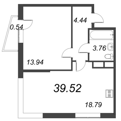 2-комнатная (Евро) квартира, 39.52 м² в ЖК "VEREN NORT сертолово" - планировка, фото №1