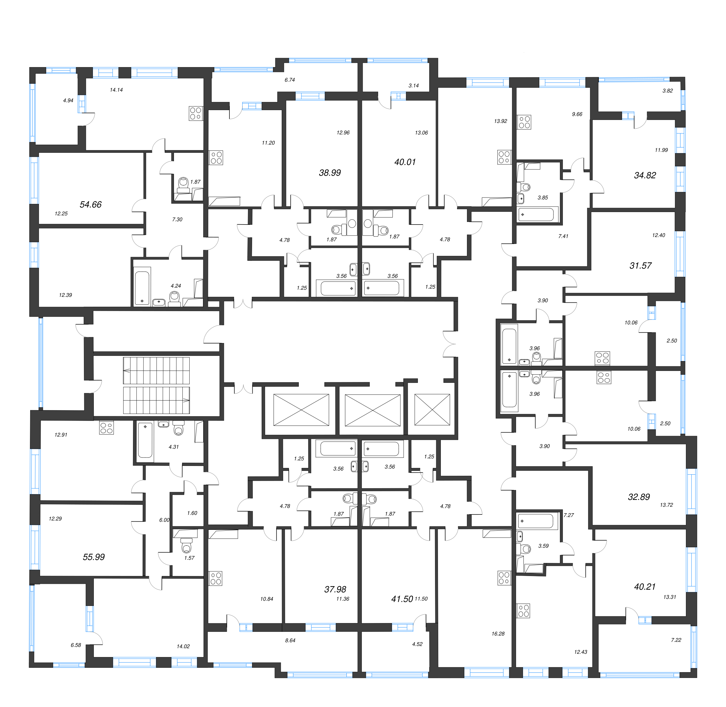 1-комнатная квартира, 38.99 м² - планировка этажа
