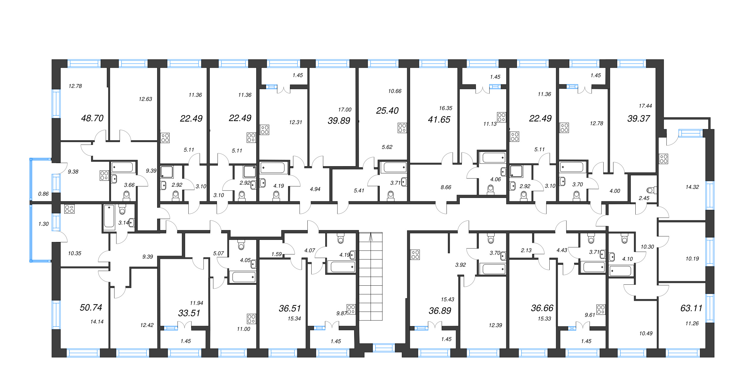 3-комнатная квартира, 63.11 м² в ЖК "Капральский берег" - планировка этажа
