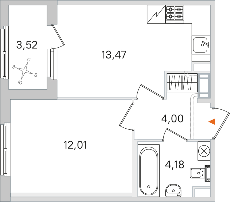 1-комнатная квартира, 33.66 м² в ЖК "Дубровский" - планировка, фото №1