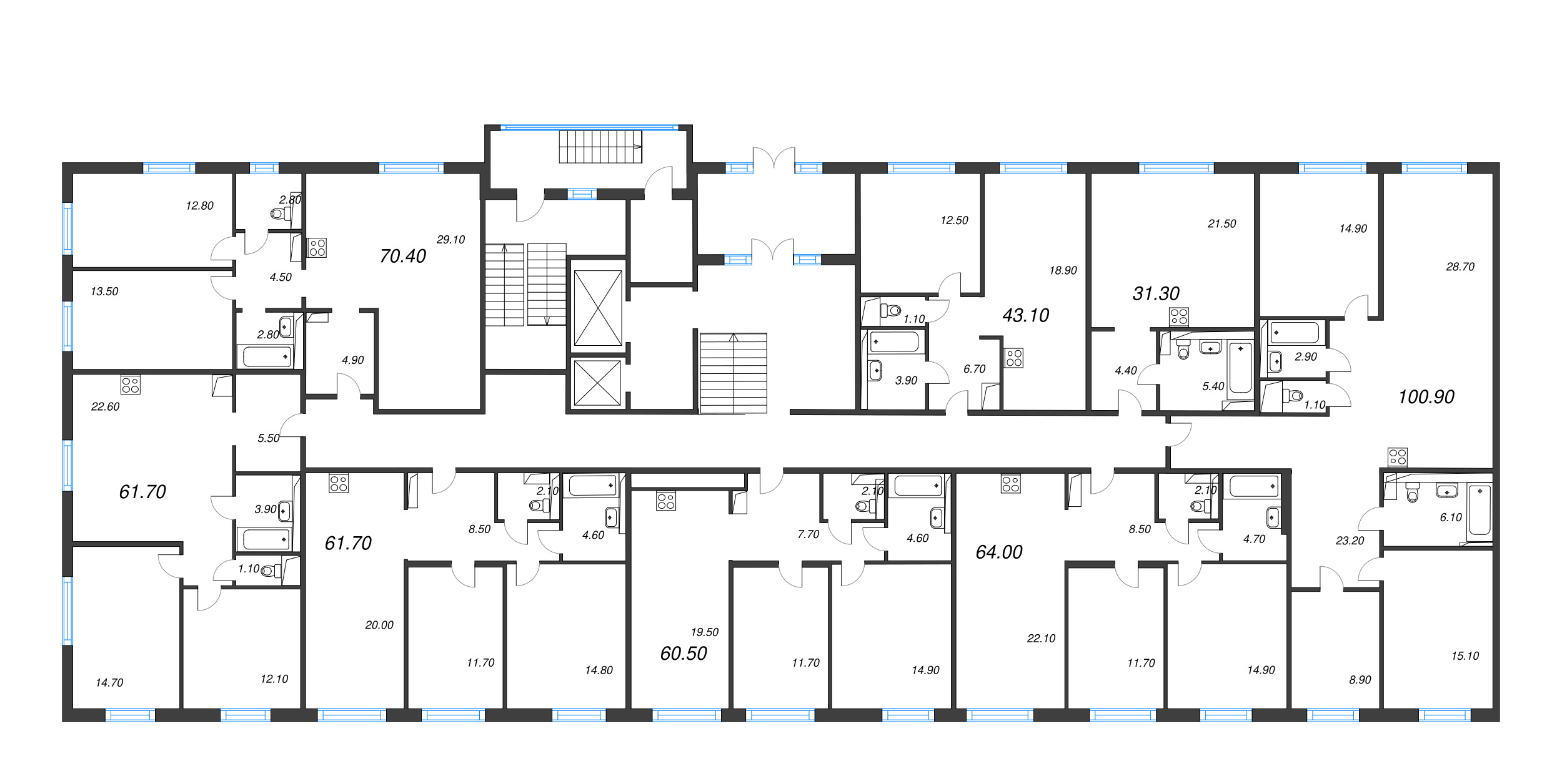 Квартира-студия, 31.3 м² в ЖК "Руднева 15" - планировка этажа