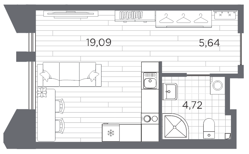 Квартира-студия, 29.45 м² в ЖК "Галерная гавань" - планировка, фото №1