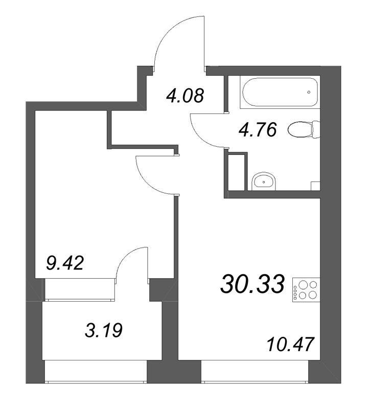 1-комнатная квартира, 30.33 м² в ЖК "Аквилон Солар Парк" - планировка, фото №1