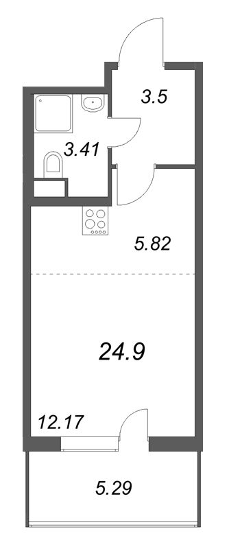 Квартира-студия, 24.9 м² в ЖК "ЮгТаун" - планировка, фото №1